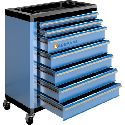 7-Drawer Rolling Tool Cabinet with Multi-Size Drawers and Stacking Rods