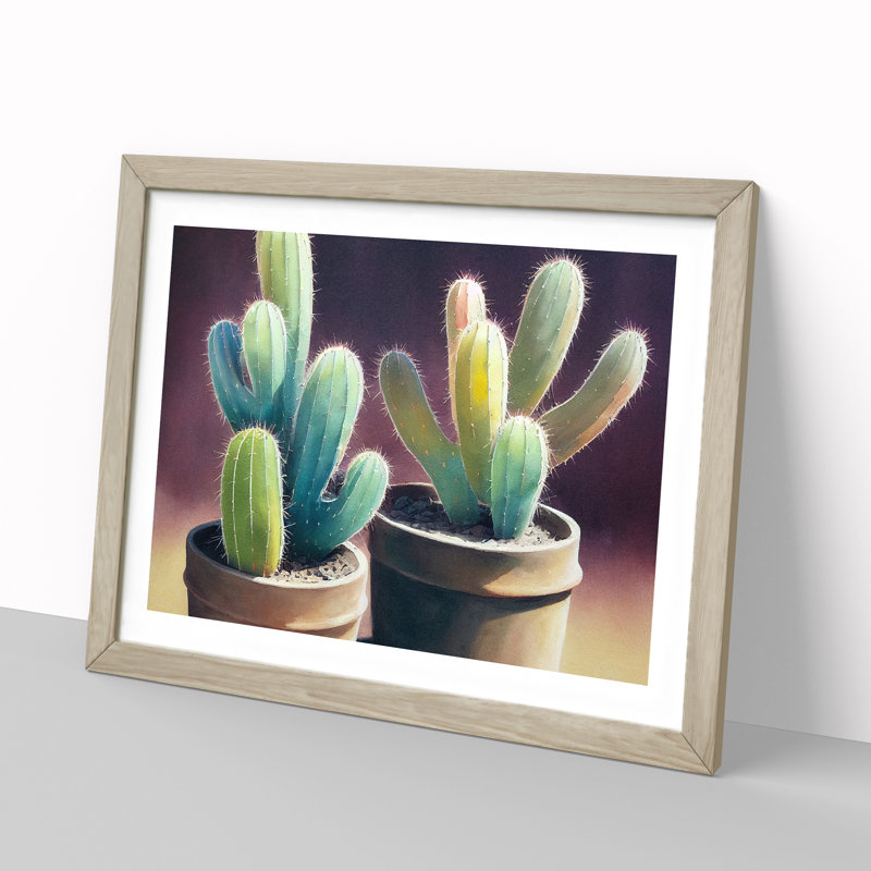 XH1022-9707X Vivid Cactus 1 Piece Single Picture Frame Wall Art, 46cm H x 64cm W, Beige