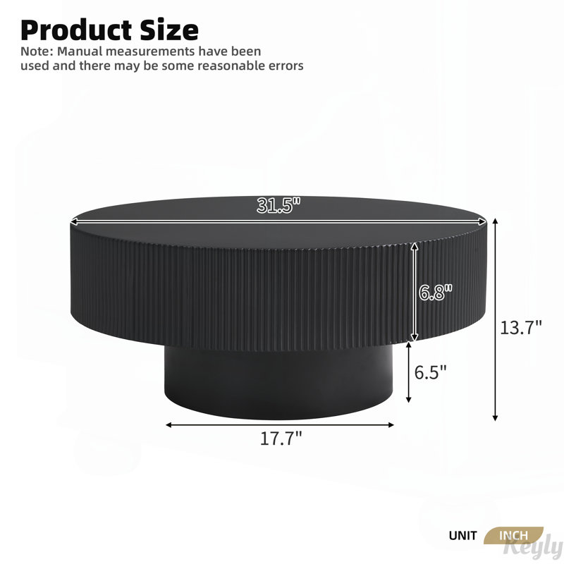 Table basse ronde avec plateau épais de 6,8 po, Noir