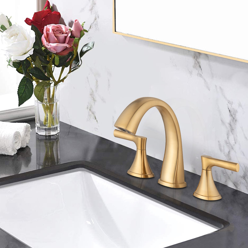 Robinet pour lavabo pour salle de bain brossé doré - 2 poignées 3 trous avec drain pratique, Or brossé