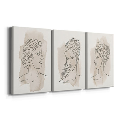 Greek Busts IV  -Custom Wrapped Gallery Canvas - 3 Pieces
