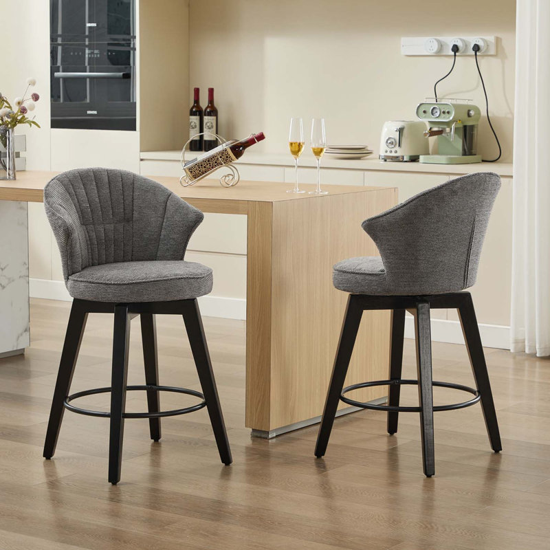 Set of 2 Counter Height Swivel Bar Stools, Chenille Upholstered Chairs with Wide Backrest for Bar, Kitchen Island, Dining Room