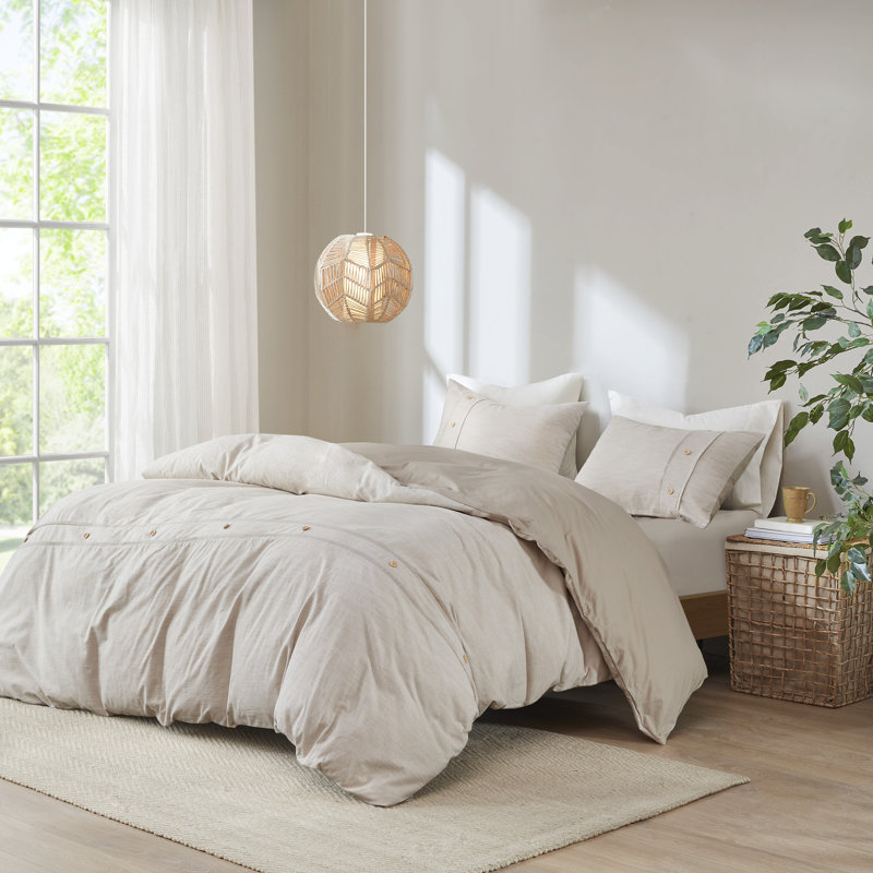 Dover Natural Organic Cotton Oversized Duvet Cover Set Full/Queen, Full/Queen Duvet Cover + 2 Shams, Natural
