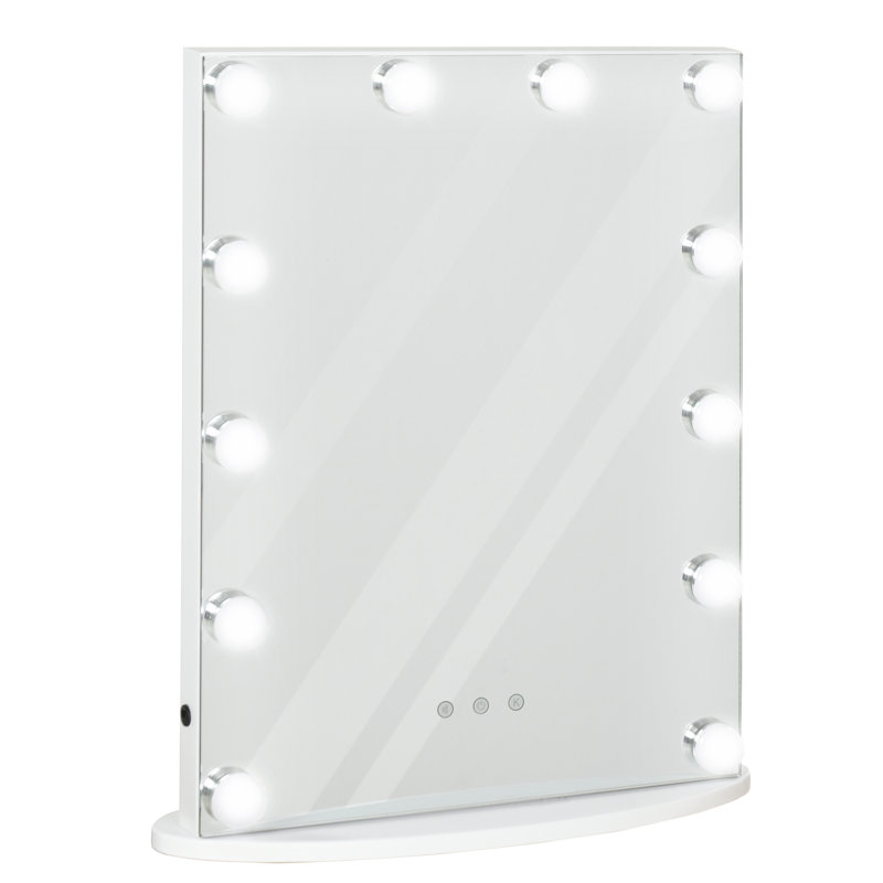 Miroir de salle de bain avec lumières Latitude Run®, miroir de maquillage Hollywood avec 12 ampoules à DEL à intensité variable, 3 modes d'éclairage couleur, conception à commande tactile pour coiffeuse cosmétique, blanc