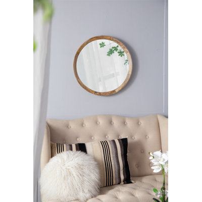 Miroir mural D20x1,5 "style transitionnel en bois de manguier avec cadre en bois de manguier massif pour salle de bain