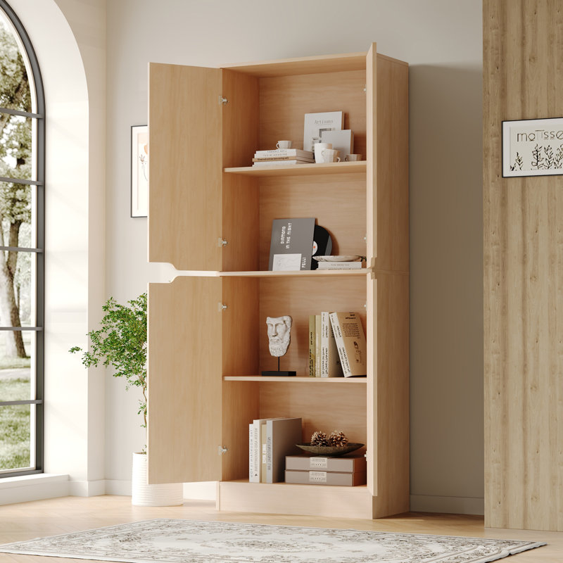 Garde-manger autoportant de 71 po de hauteur, armoire à 4 portes avec tablettes réglables, huche de cuisine pour la cuisine et la salle à manger, chêne