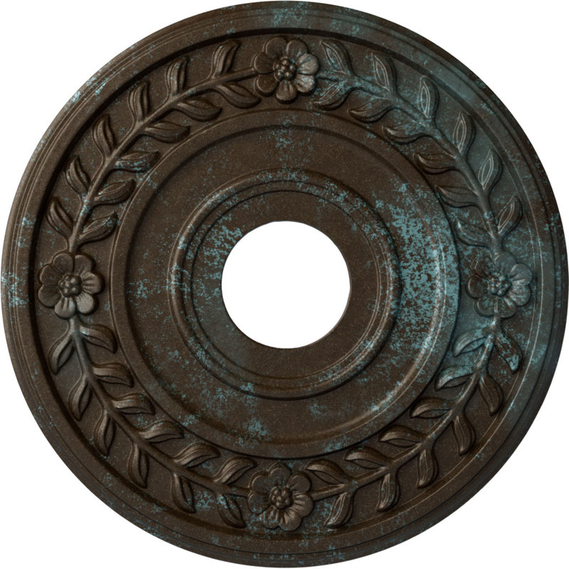 Endurathane Wreath Ceiling Medallion, 16 1/4"OD x 3 5/8"ID x 1"P (Fits Canopies up to 5 1/2"), Hand-Painted Bronze Blue Patina Finish