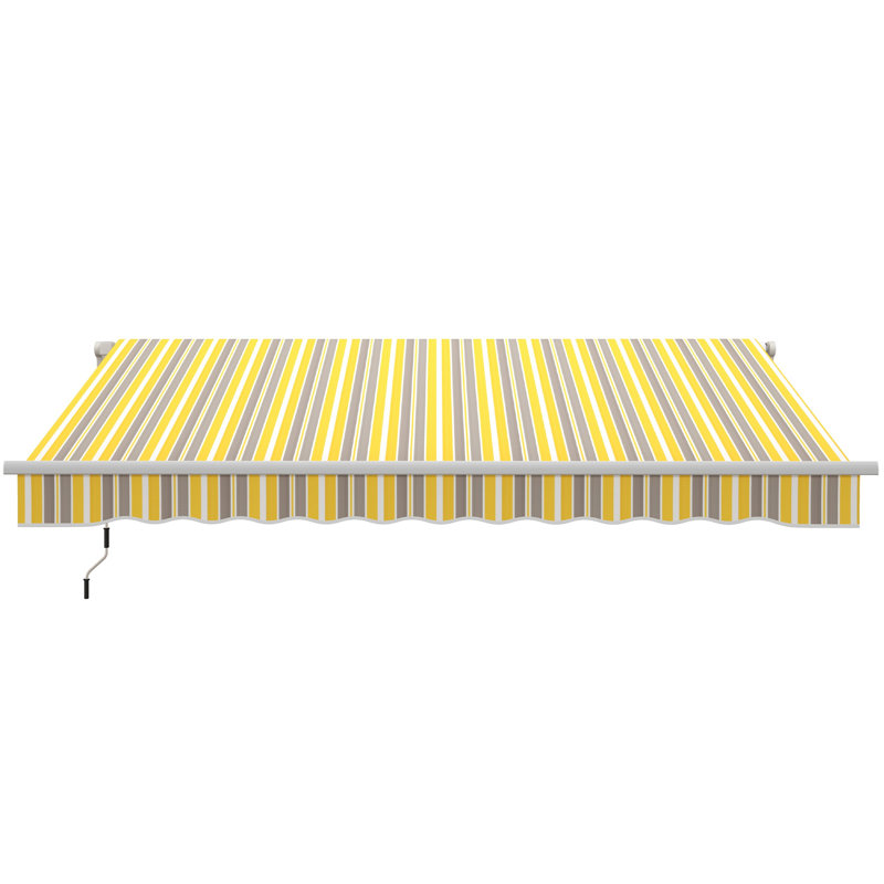 Patio Retractable Awning with Manual Crank, Exterior Sun Shade, 59.1" H x 120" W x 144" D, Yellow/Gray Striped