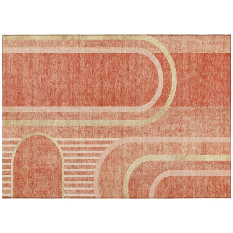 Tapis d'extérieur lavable abstrait 3 pi x 5 pi saumon