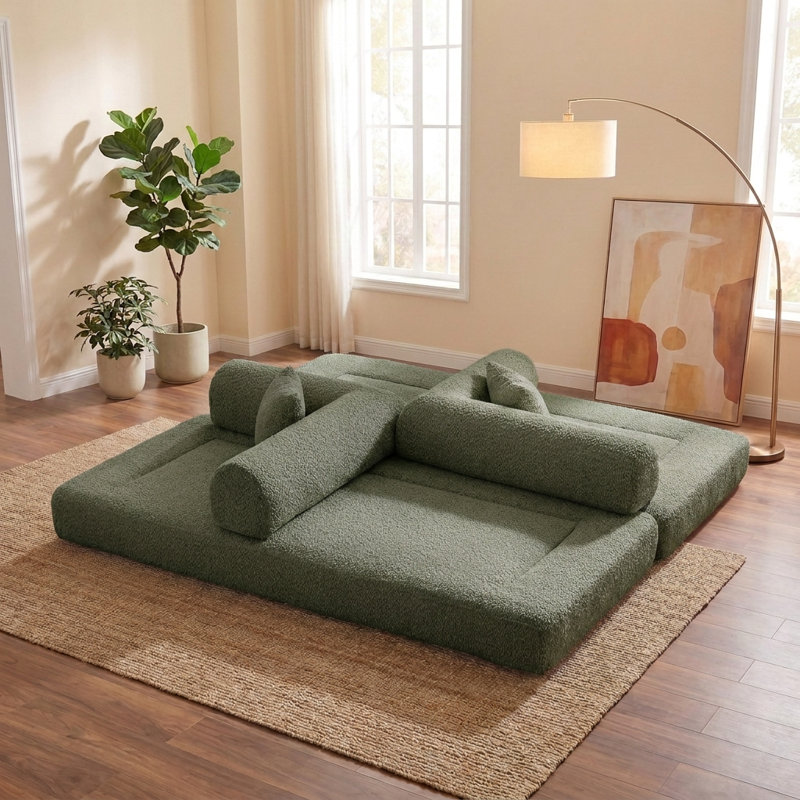 Canapé-lit modulaire convertible de 78,9 pouces avec accoudoirs amovibles, aucun assemblage requis, Vert