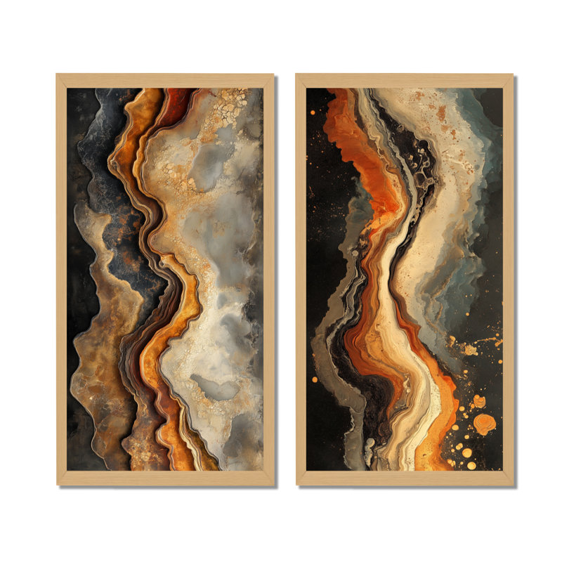 Pierre de cristal brune et rivière en bois - Géode de pierre en 2 pièces, H 32 po x l 32 po, Cadre naturel