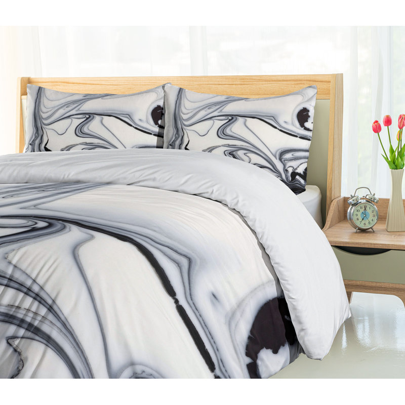 Black and White Marble Queen Duvet Cover Set with Pillow Shams