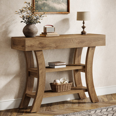 41" Console Table With Storage Shelves And Curved Frame