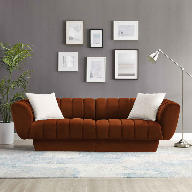 Charlotte 224Cm Velvet Rolled Arms Chesterfield Sofa, Curry