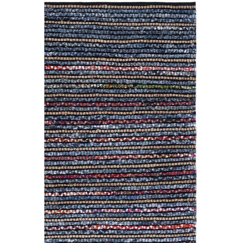 Deshong Hand Woven 0.7 Cotton 0.3 Jute Striped Rug, Rectangle 3' x 5'