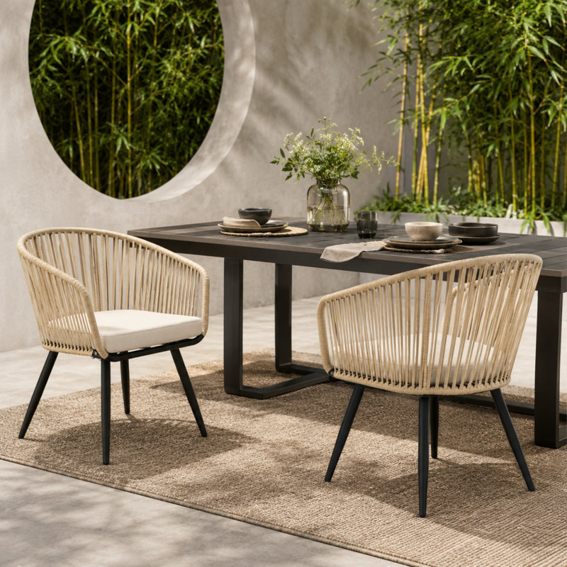 Fauteuil de salle à manger en rotin tissé moderne Ecol pavillon Boho, capacité de 350 lb et très grand confort - Chaise de décoration intérieure