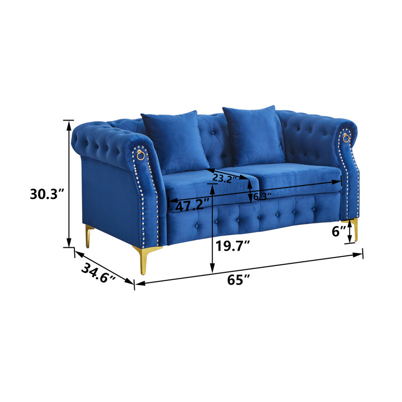 Frotten 65'' Velvet Loveseat, Blue