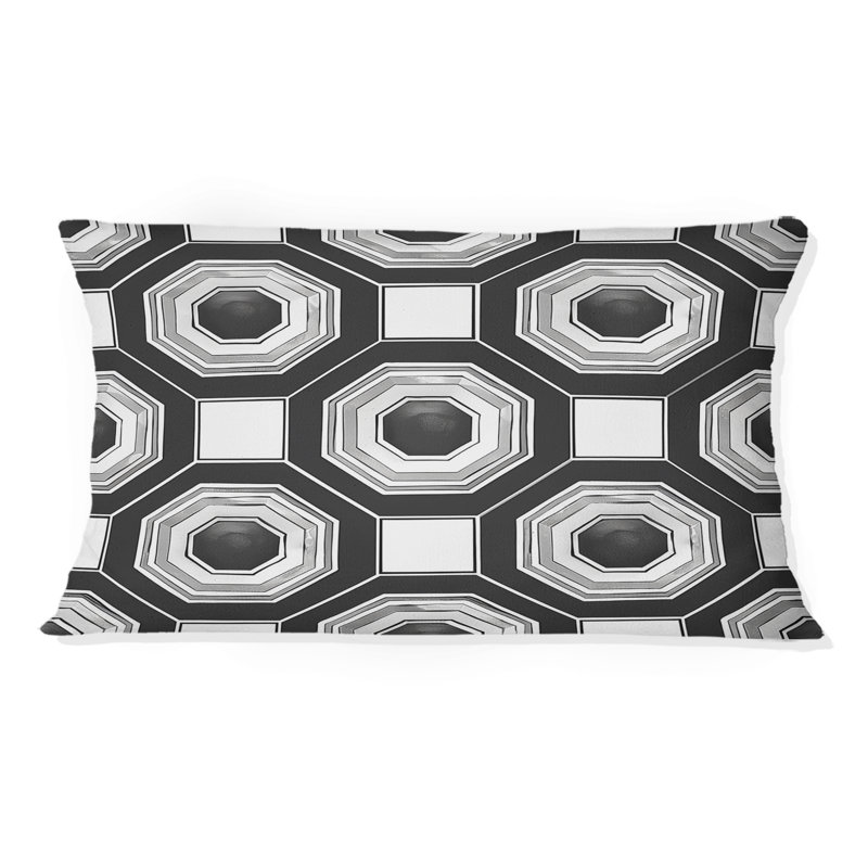 Coussin noir et blanc Hexagon IV - Mid-Century