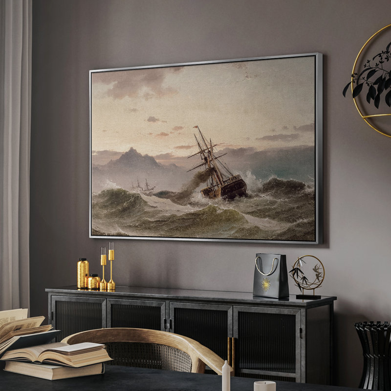 «Vintage Nautical Print-CCXII» sur, H 17 po x l 25 po, Toile argentée avec cadre flottant