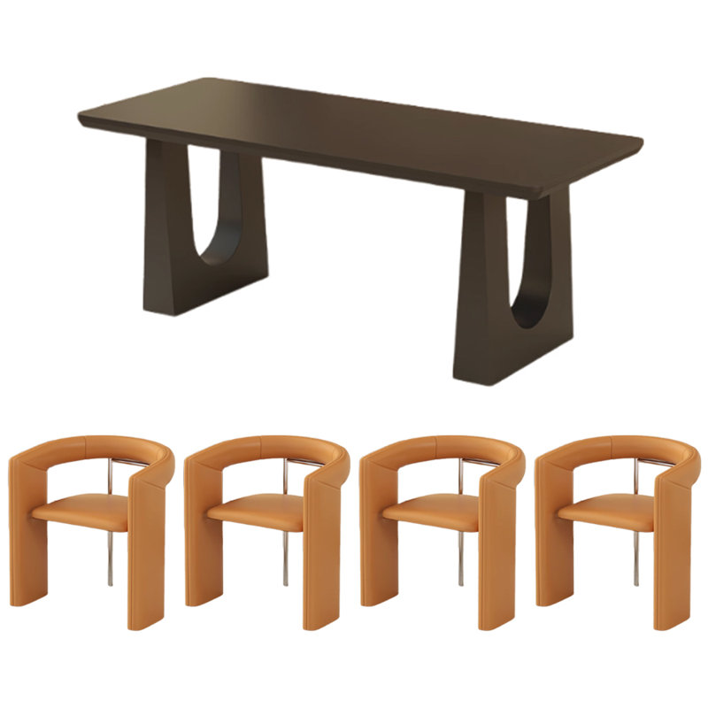 Modern Simple Useful Dining Table Set, Black, 29.52"H x 70.86"L x 35.43"W, Orange