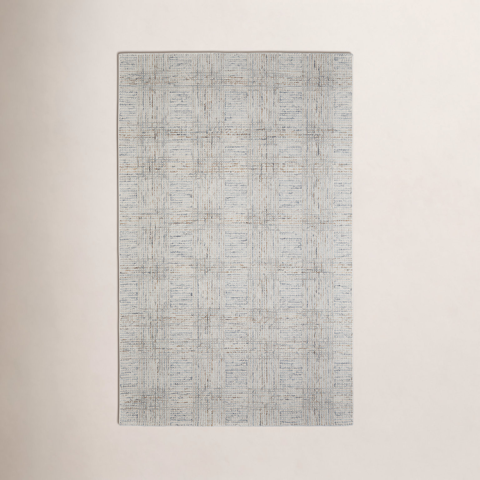 Armando Gray Ivory Hand-Tufted Plaid Wool Rug, Rectangle 9' x 12'