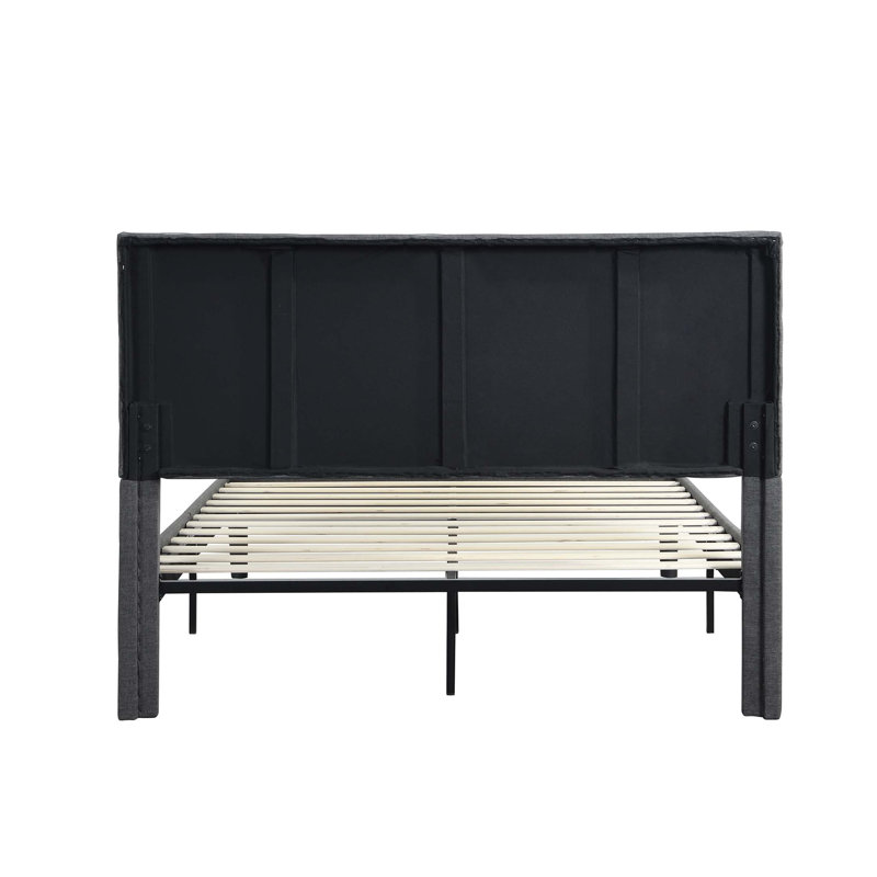 Base de lit tapissier grand format, support en lattes de bois, facile à assembler, gris