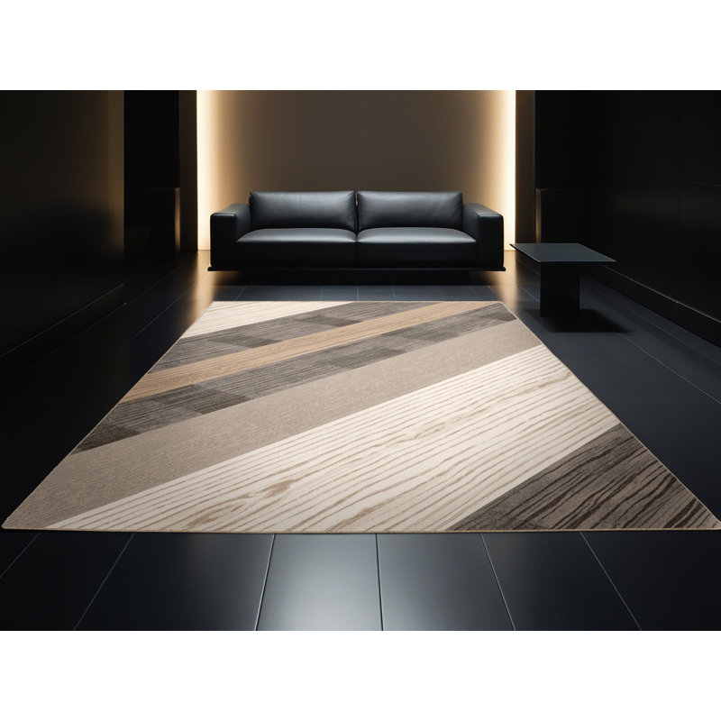 Soft Plush Eaddy Modern Rustic Wood & Shiplap Area Rug in Gray – Beige Binding, 3x5