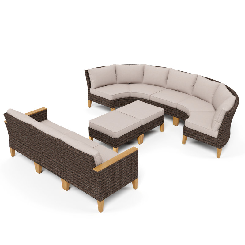 All Weather Wicker/Rattan 10 - Person Seating Group with Cushions, Beige