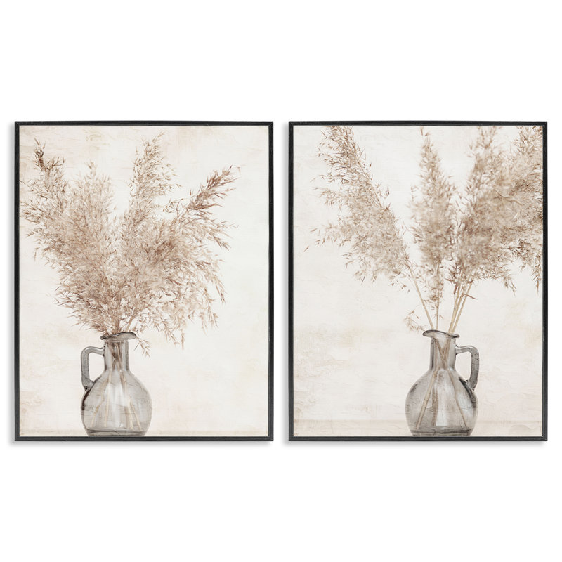 «Wild Pampas Stalks Vase», ensemble de 2 giclées encadrées par Kim Allen, Giclée encadrée noir minuit, H 14 po x l 11 po