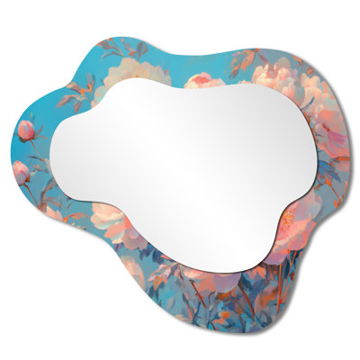 «Pastel Blossom Dream Of Peony» - miroir décoratif asymétrique pivoines, miroir mural traditionnel irrégulier, imprimé sur métal
