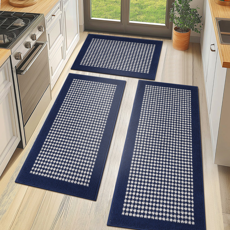 Machine Washable Non-Slip Kitchen Mat, Blue/Navy