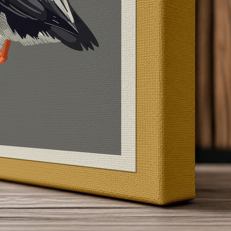 Puffin Profile Botanical - Wrapped Canvas, 24x16 - 61.0 x 40.6 cm, Ochre Border