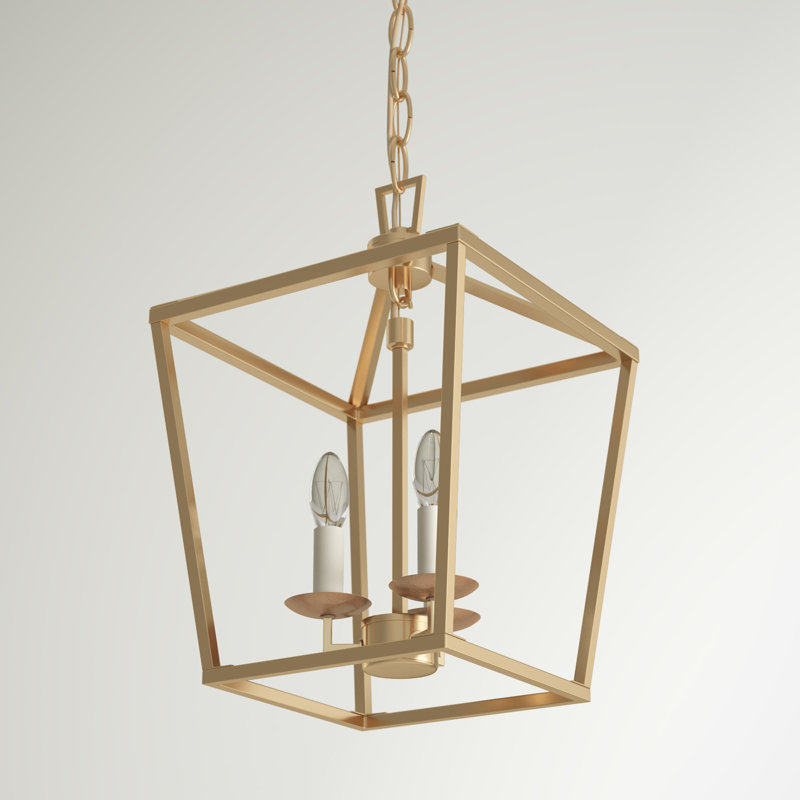 Finnegan 3-Light Dimmable Steel Geometric Lantern Chandelier, Satin Brass