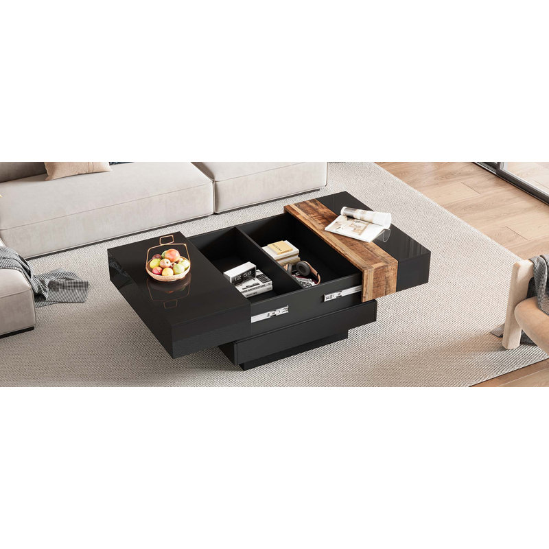 Table basse, table de salon, table basse moderne, table basse carrée, table basse avec rangement, table basse, Noir