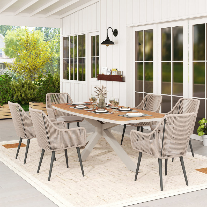 Outdoor 6-person Dining Set With Cushions, Cream, Beige/Brown