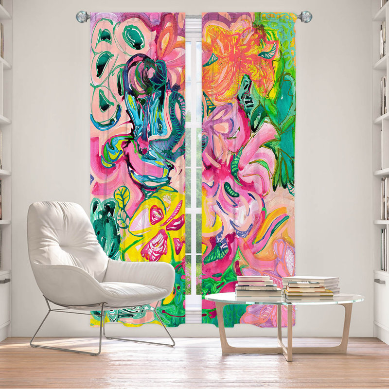 Ensemble de 2 rideaux doublÃ©s sur mesure par Sonia Begley - Jardin tropical aux coraux, L 20 po x L 52 po