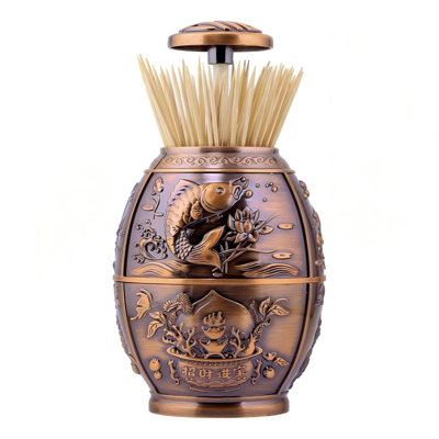 Push Style Retro Metal Automatic Toothpick Holder,Retractable Toothpicks Case Can Box Organizer Storage Container ( Red Bronze )