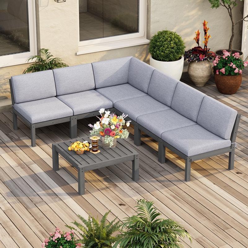 Ensemble de conversation pour le patio extérieur 6 personnes - gris, Coussin gris clair / structure grise