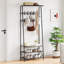 Banc à chaussures Hall Tree, banc à chaussures avec 5 crochets, organisateur de couloir multifonctionnel pour entrée, chambre à coucher ou salon, double rangée, gris
