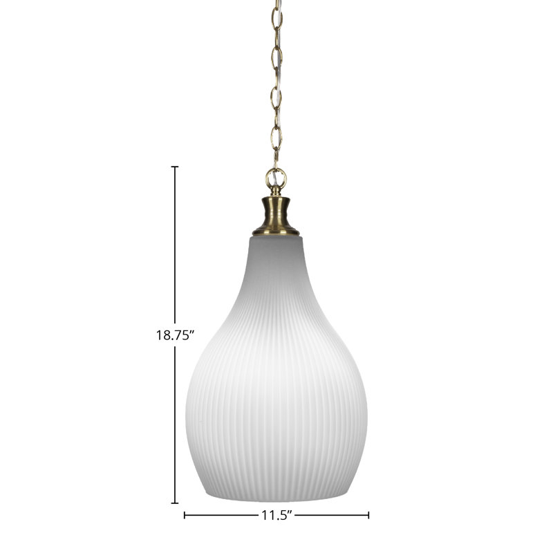 Luminaire suspendu à chaîne avec verre 12,25 po Carina, H 93,25 po x l 11,5 po x P 11,5 po, Gelé, Laiton New Age