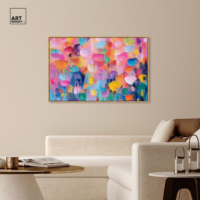 Art, art floral, fleurs abstraites, III, Cadre flottant doré, H 3 po x l 55 po