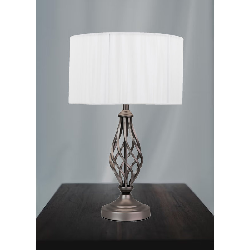 Alaizah 49cm Table Lamp Classic Barleytwist Metal with Ivory String Wrapped Shade, Pewter