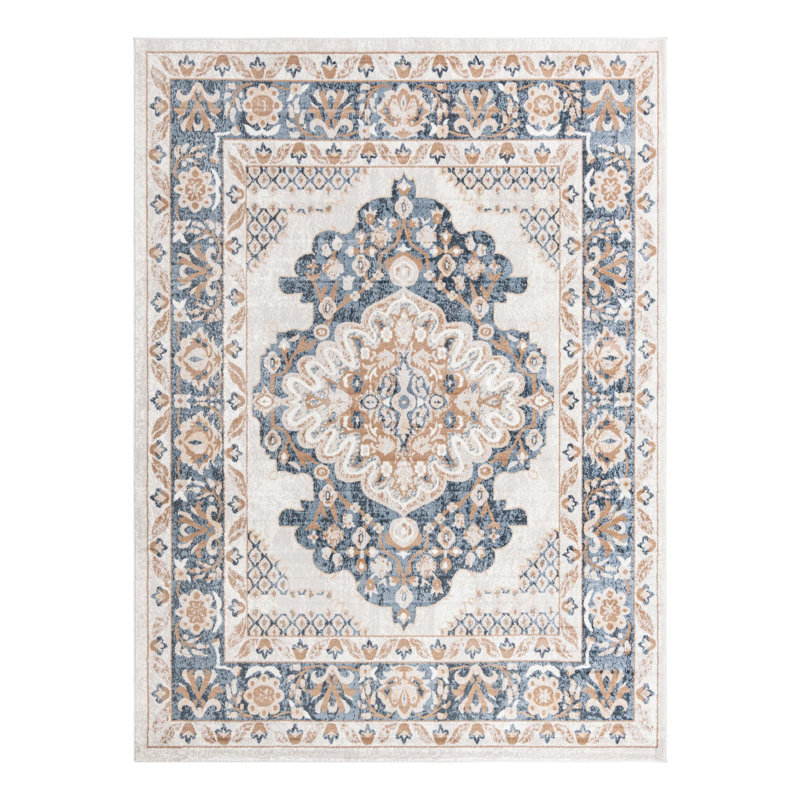 Tapis oriental en polypropylène tissé à la machine Octagon en ivoire / gris, Rectangle 9 pi x 12 pi 2 po