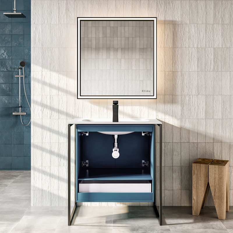 Meuble-lavabo 24 po Gritton avec pieds métalliques noirs, Sarcelle