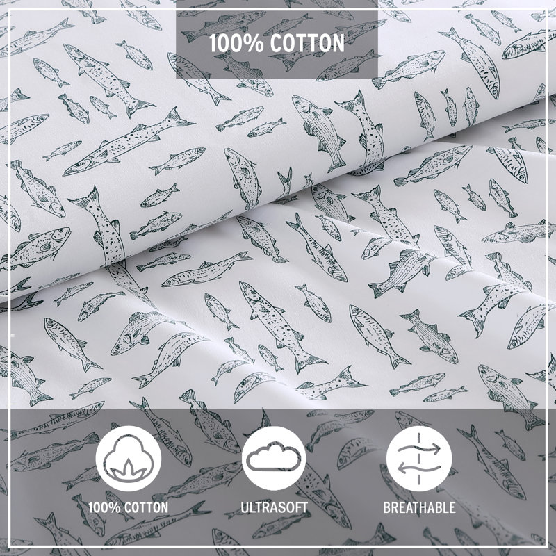 Albright Hill Queen Cotton Percale Nautical Sheet Set