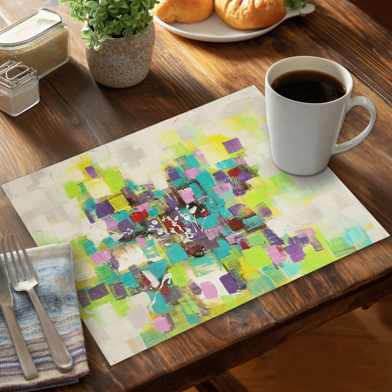 Abstract Squares Flowers Green Placemat | Home Decor Essential