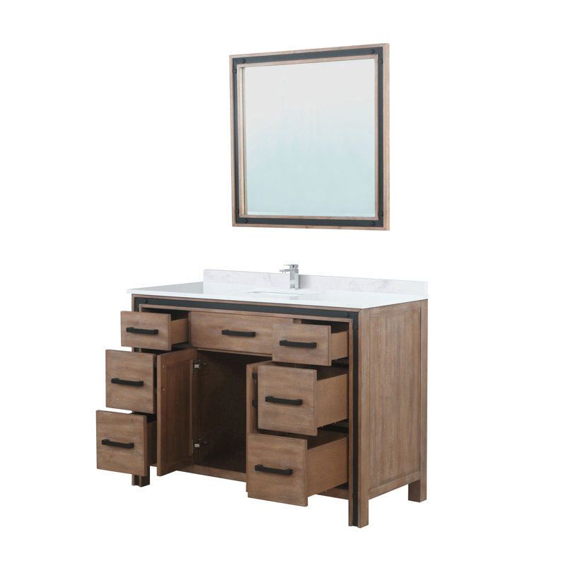 Ensemble de meuble-lavabo simple l 48 po x P 22 po avec dessus blanc, miroir 34 po et robinet chromé Ziva, Gris foncé