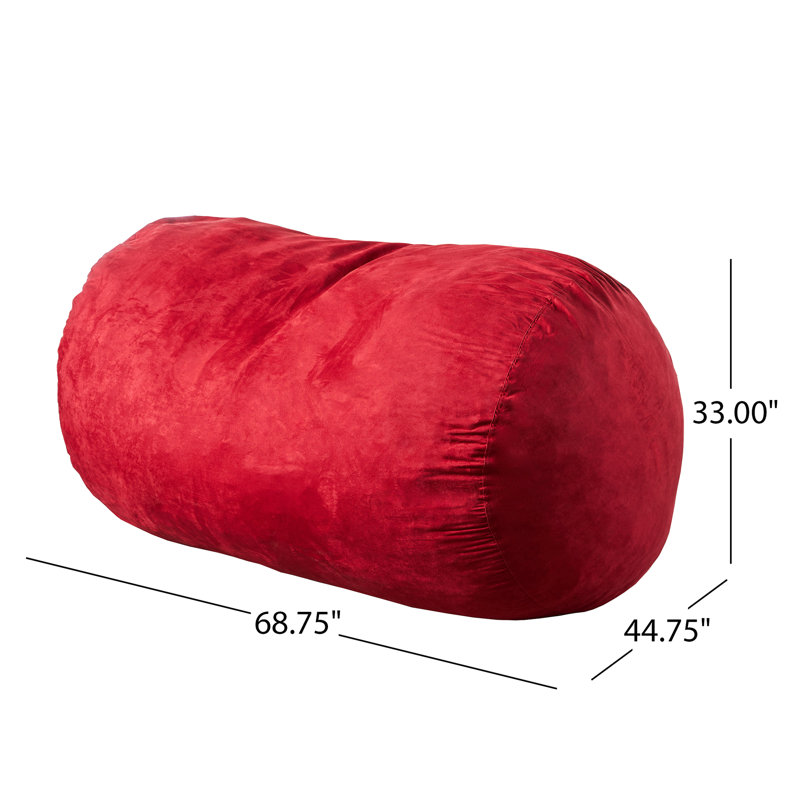 Fauteuil à billes cylindrique en suède de 6,5 pieds de couleur rouge - Design moderne pour le confort. Housse amovible avec fermeture à glissière, mousse longue durée remplie de mousse. 69 po x 45 po 33 po, sac de 68 lb, relaxation. Mousse sécuritaire. 69 po 45 po