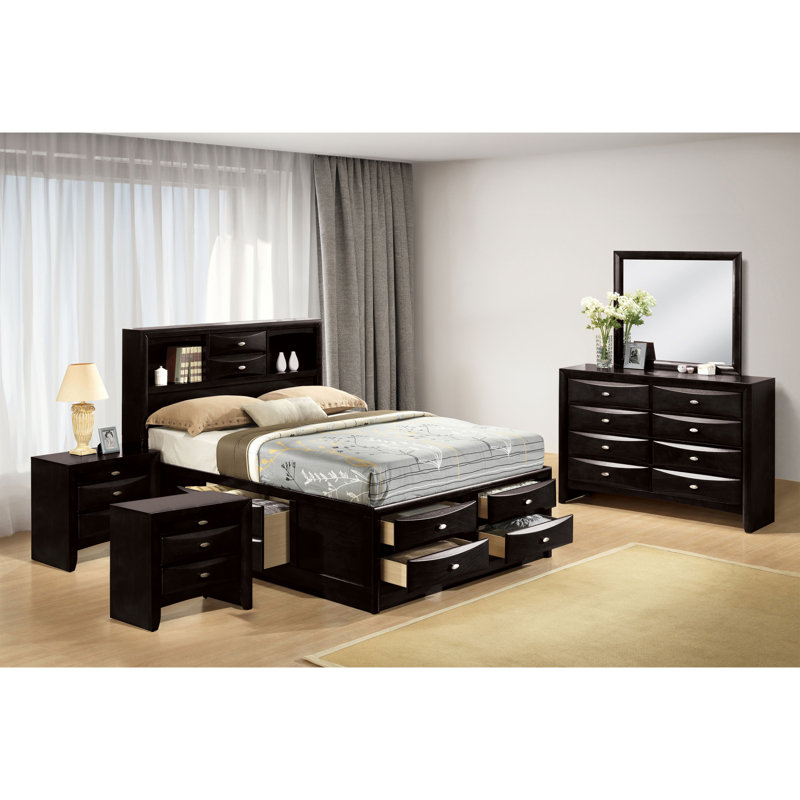 Lakiesha 6-Piece Bedroom Set, Queen, Gray, 5 Pcs: Bed, 2 Nightstands, Dresser, Mirror