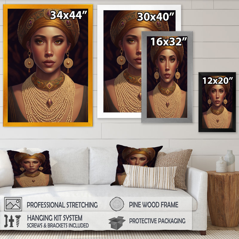 Jeune femme avec des bijoux bohémiens VII, H 32 po x l 24 po x P 1 po, Encadrement doré